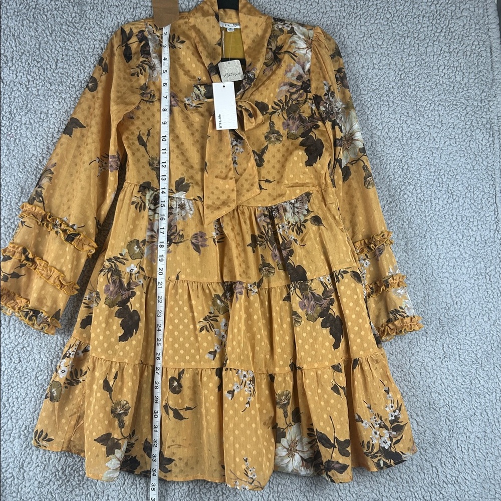 NWT BTFL-life (FreePeople) Tiered Long Sleeve Tie Neck Floral Dress Size S - Picture 5 of 16